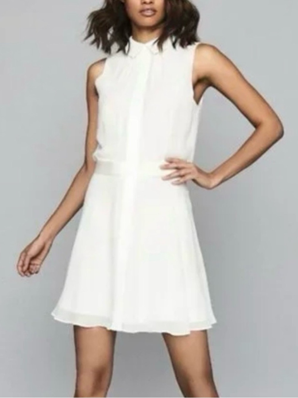 Reiss Allie Semi Sheer Sleeveless Dress Women’s 4 Ivory Collared Preppy Nautical